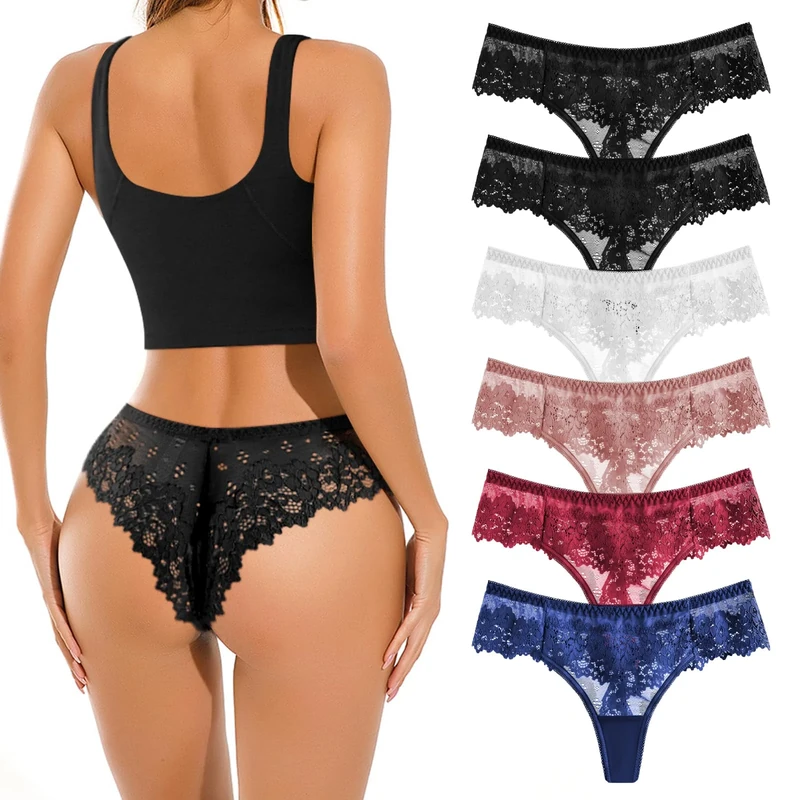 SHAINE 6 Pack Lace Underwear Women Low Rise Knickers Thong Hipster Panties Soft Comfortable Briefs - Image 1