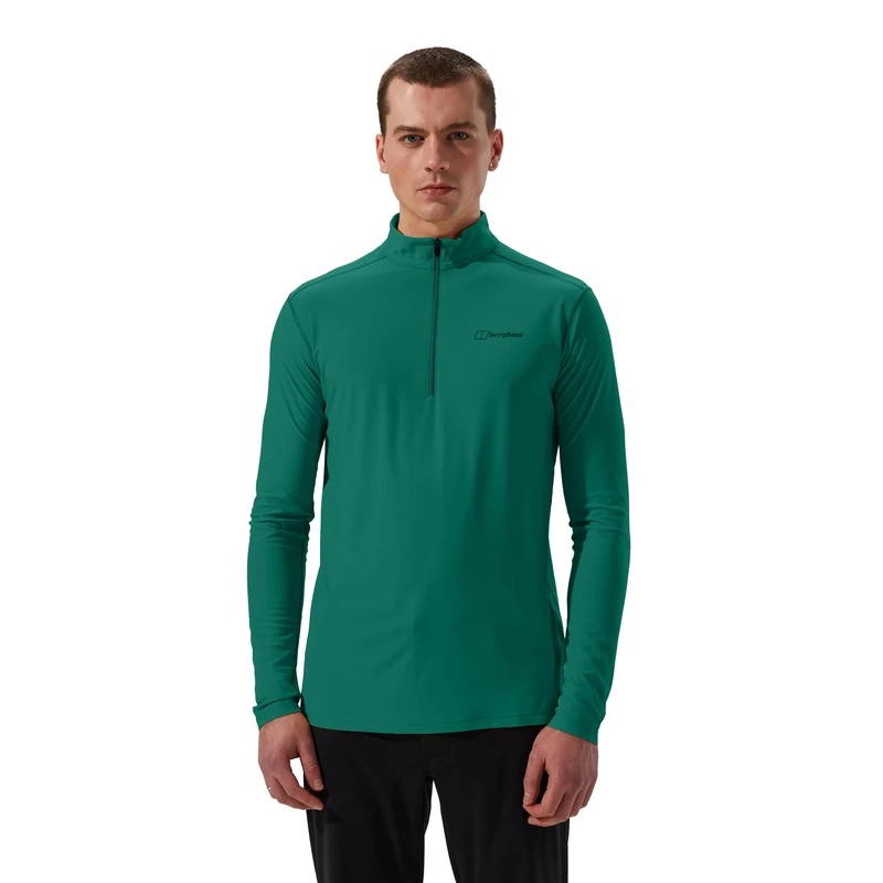 Berghaus Men's 24/7 Half Zip Long Sleeve Tech Baselayer T-Shirt | Moisture Wicking | Breathable, Green, M