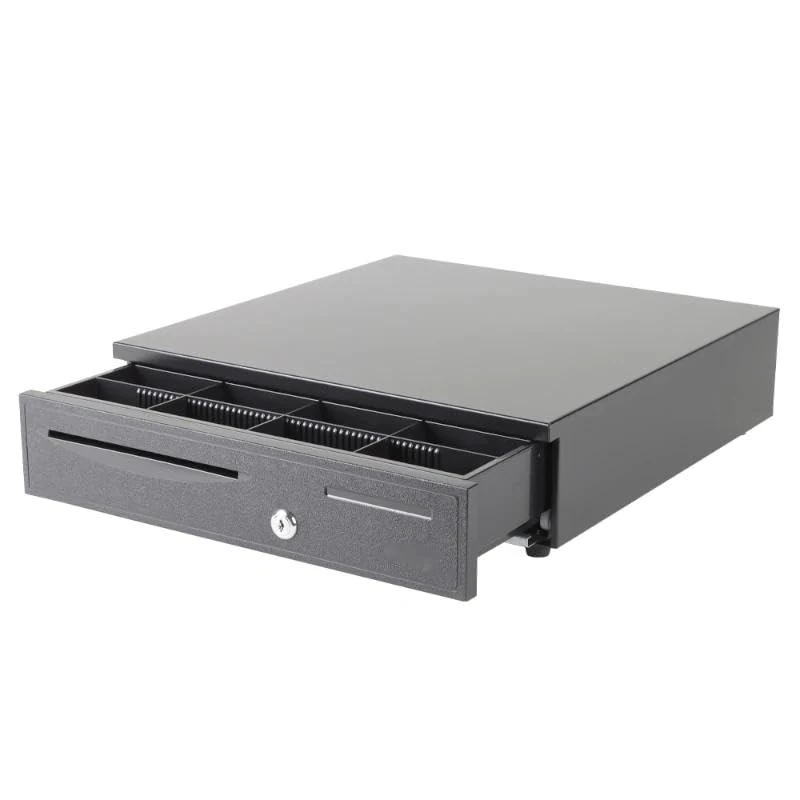 Glowster 42 cm Coin Drawer with 4 Compartments + 8 Coins, Black, Ideal for Organising Cash and Facilitating Transactions.