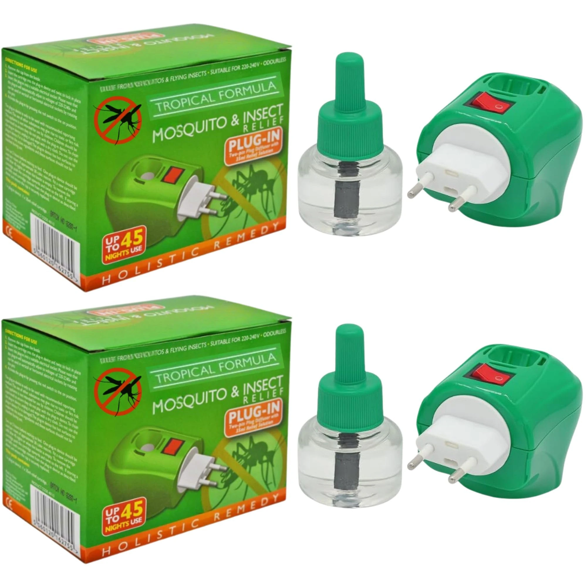 Plug-in Mosquito Repellent Plug-in Insect Killer for Home & Travel Lasts for up to 45 Nights per Refill | Each Pack Includes a Plug-in and one Bottle for Long Lasting Performance | 2 Pack