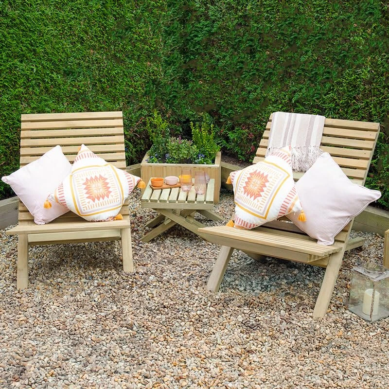 Forest Garden Slatted Wooden Garden Table and Chairs Set 2'3 x 3'11 (0.68m x 1.19m)