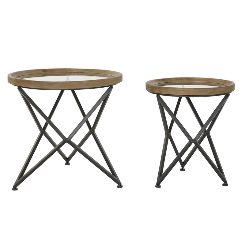 AlexandreHouse Mesa Centro Set of 2 Metal Crystal 65 x 65 x 63 Crystal Glass