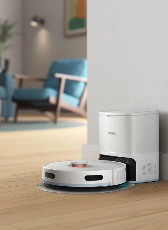 PHILIPS Homerun Series 2000 2nd Gen: 2-in-1 Vacuum and Mop Robot with Suction Station, 6000pa Suction Power, 130 Minutes Runtime, Laser Navigation, Carpet Boost, App Controlled, Arctic White (XU2100