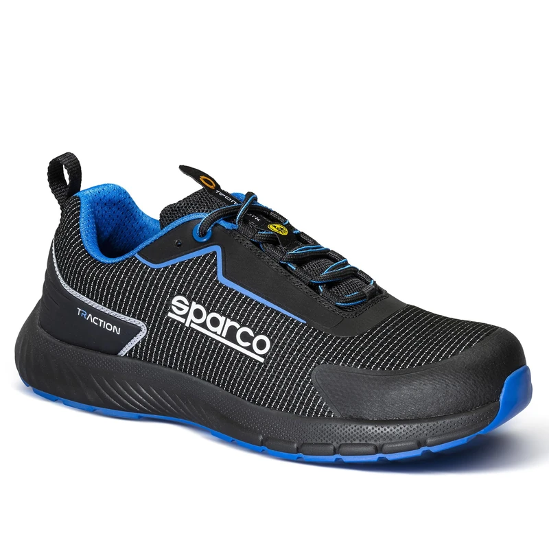 Sparco Traction, Unisex Adult Safety Shoes, Black Baby Blue, 10 UK