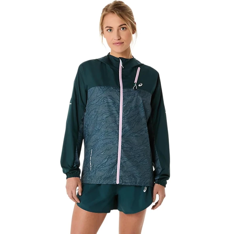 ASICS 2012C977-300 FUJITRAIL PACKABLE WINDBREAKER Jacket Women's SAXON GREEN/LIGHT UBE Size L - Image 1