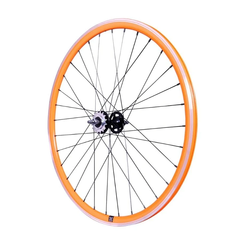 cyclingcolors 1 x Bicycle Rear Wheel Rim Complete Edge Radius Hub for Fixie Bicycle Single Speed Size 700 (13-622) TubeType Fixed Sprocket 16 Teeth Flip Flop Aluminium Orange