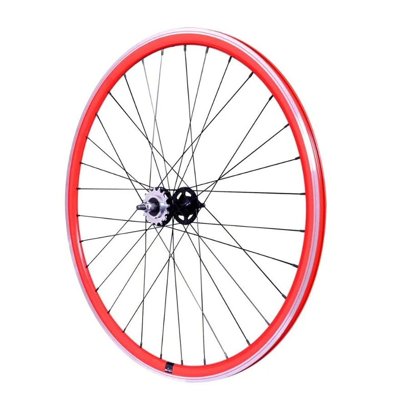 cyclingcolors 1 x Bicycle Rear Wheel Rim Complete Edge Radius Hub for Fixie Bicycle Single Speed Size 700 (13-622) TubeType Fixed Sprocket 16 Teeth Flip Flop Aluminium Red