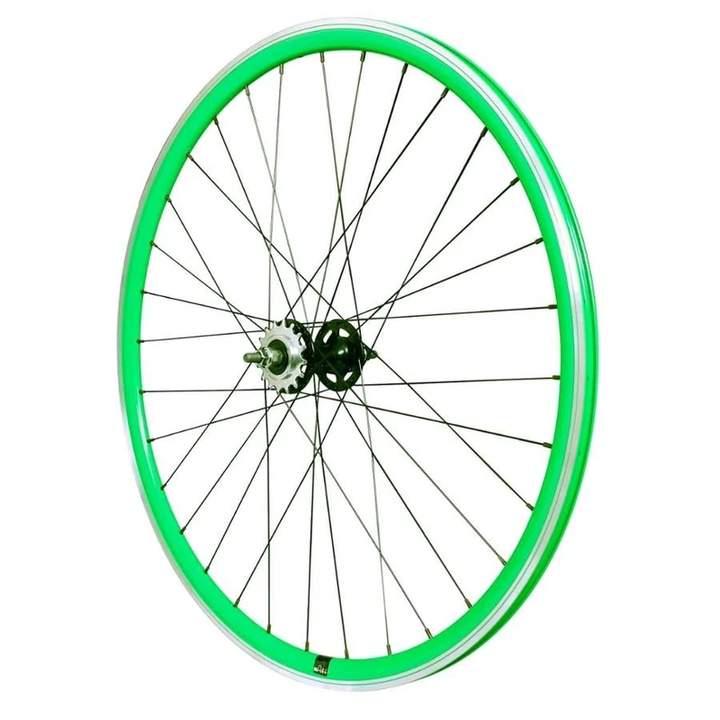 cyclingcolors 1 x Bicycle Rear Wheel Rim Complete Edge Radius Hub for Fixie Bicycle Single Speed Size 700 (13-622) TubeType Fixed Sprocket 16 Teeth Flip Flop Aluminium Green