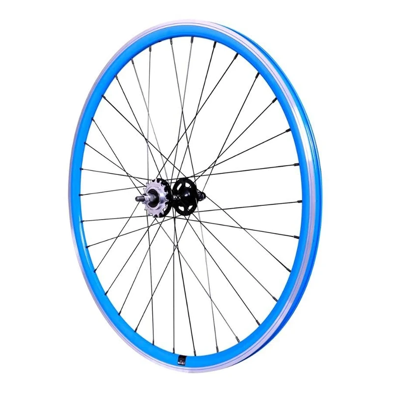 cyclingcolors 1 x Bicycle Rear Wheel Rim Complete Edge Radius Hub for Fixie Bicycle Single Speed Size 700 (13-622) TubeType Fixed Sprocket 16 Teeth Flip Flop Aluminium Blue