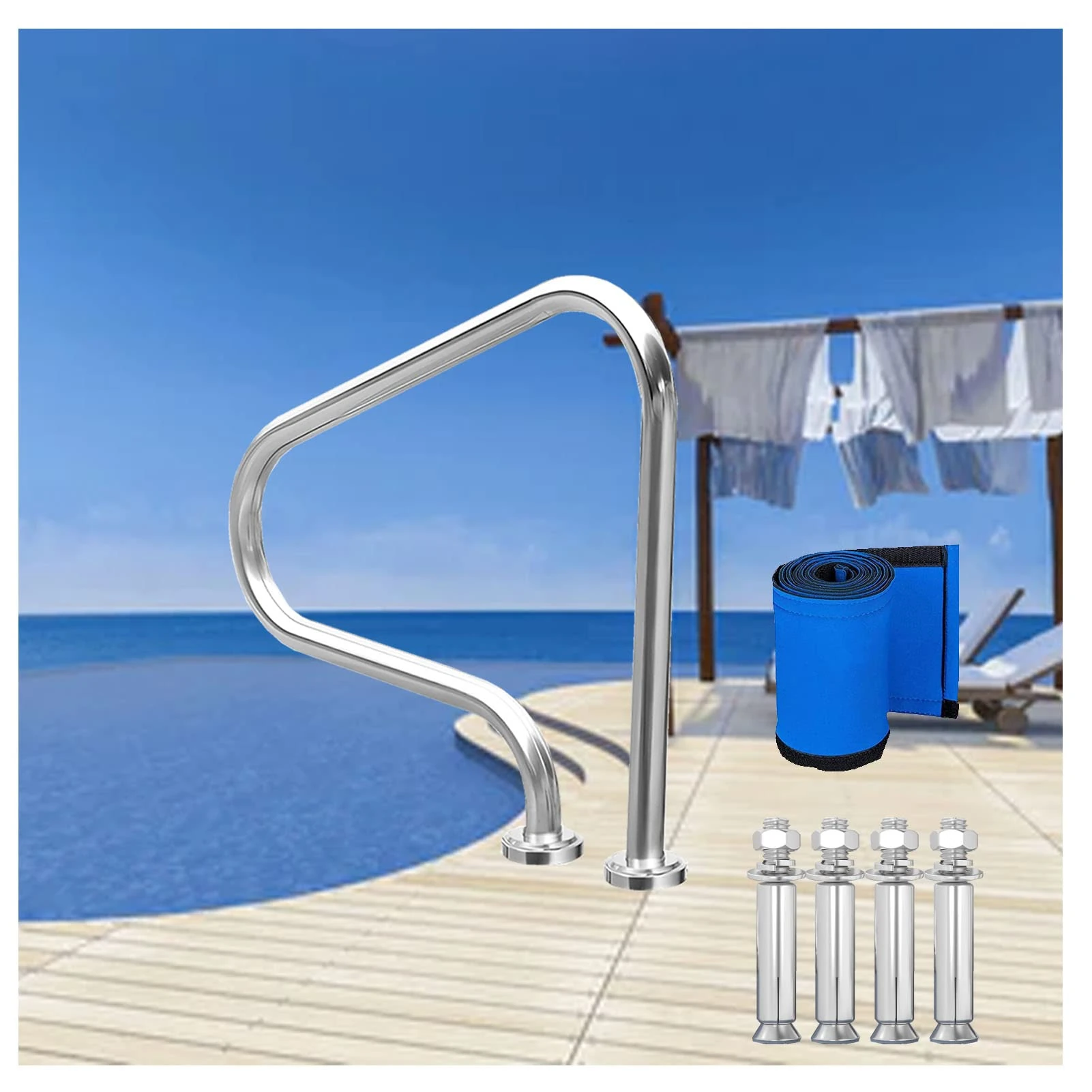 LXLCFHTD Pool Rail Pool Handrail Humanized Swimming Pool Handrail 31X31 inch Pool Rail 250Lbs Load Capacity Rustproof Pool Handrail Humanized Swimming Pool Handrail with Blue Grip Cover & S