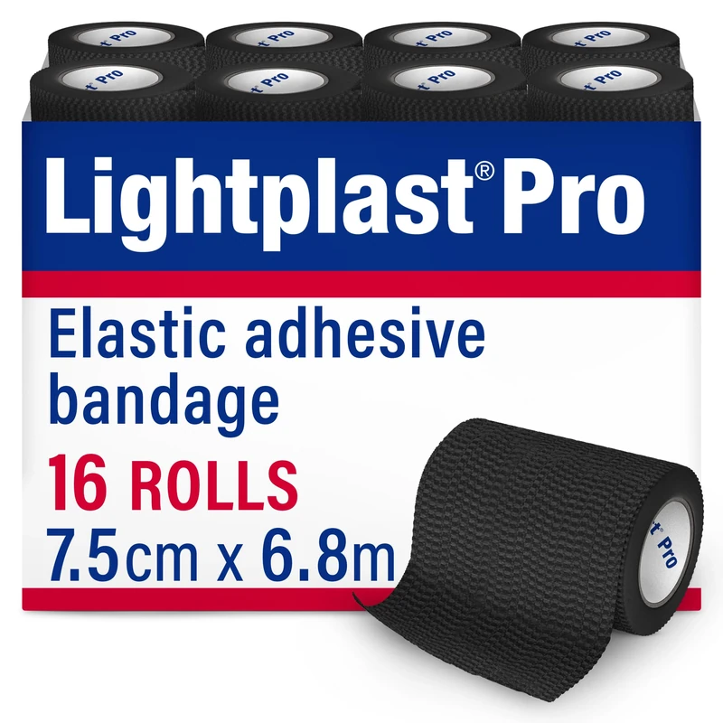 Lightplast Pro EAB Tape with Light to Medium Support for Joints, 7.5 cm x 6.8 m, Black, 16 Rolls