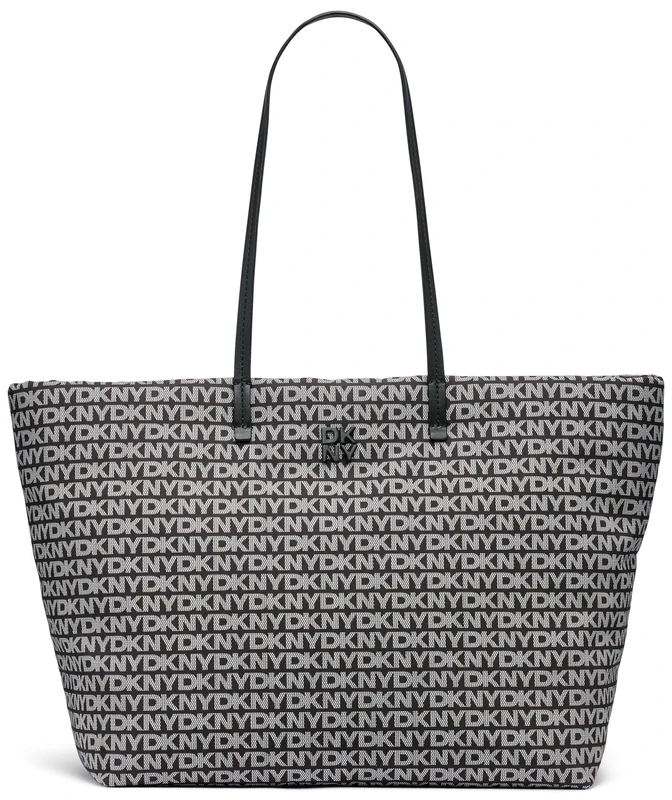 DKNY Women Jenny Tote 100% Polyester with Polyurethane Trim, Black Logo and Black