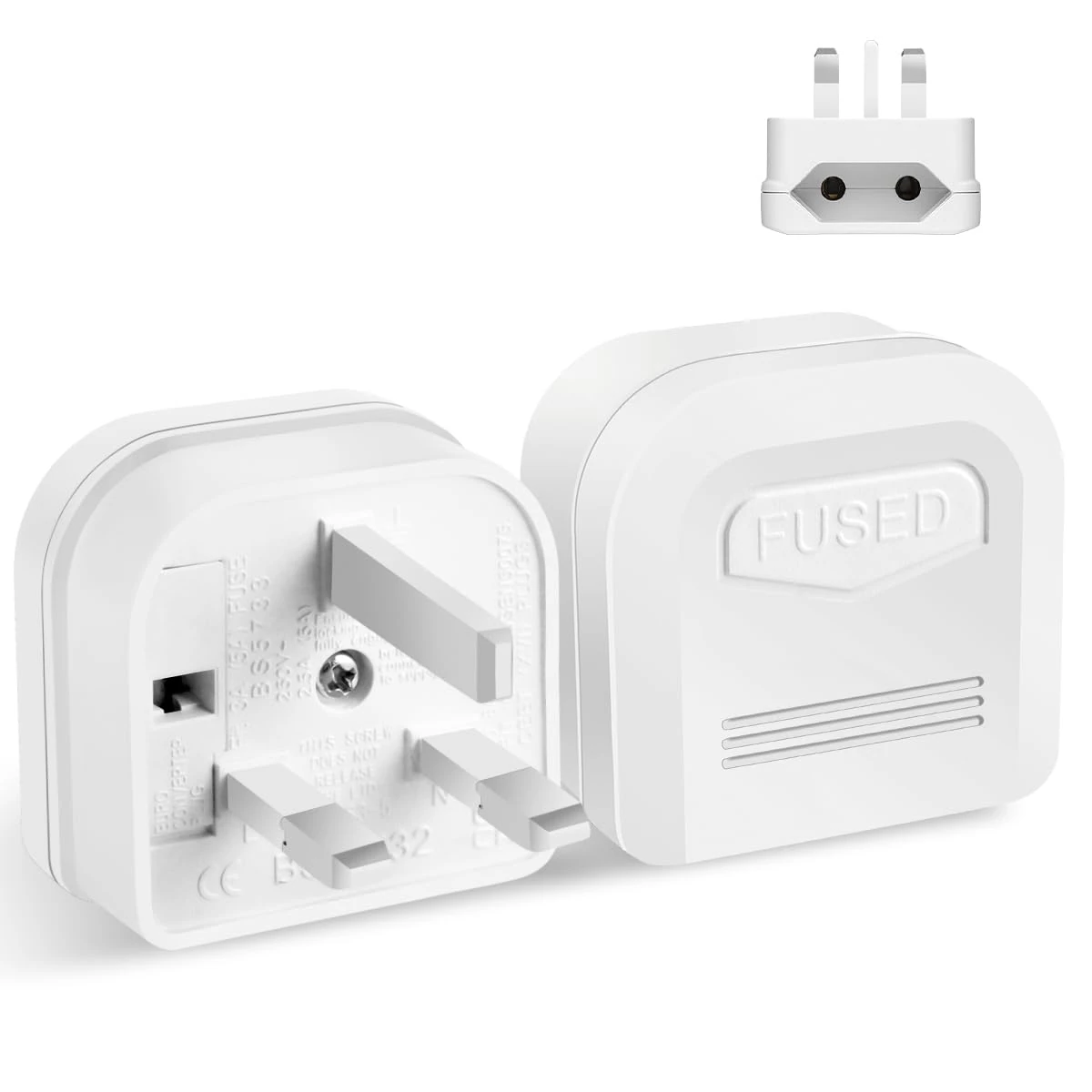 European to UK Plug Adapter,QRUIHC 2 Pin EU to 3 Pin UK Travel Plug Adaptor with 13A Fuse,Type C European Euro to UK Converter Plug Socket Adapter,White