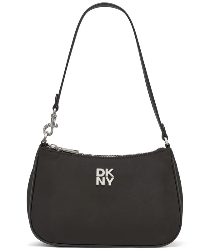 DKNY Women's Jenny Top Zip Shoulder Bag, 100% Polyester with PU Trim, Black