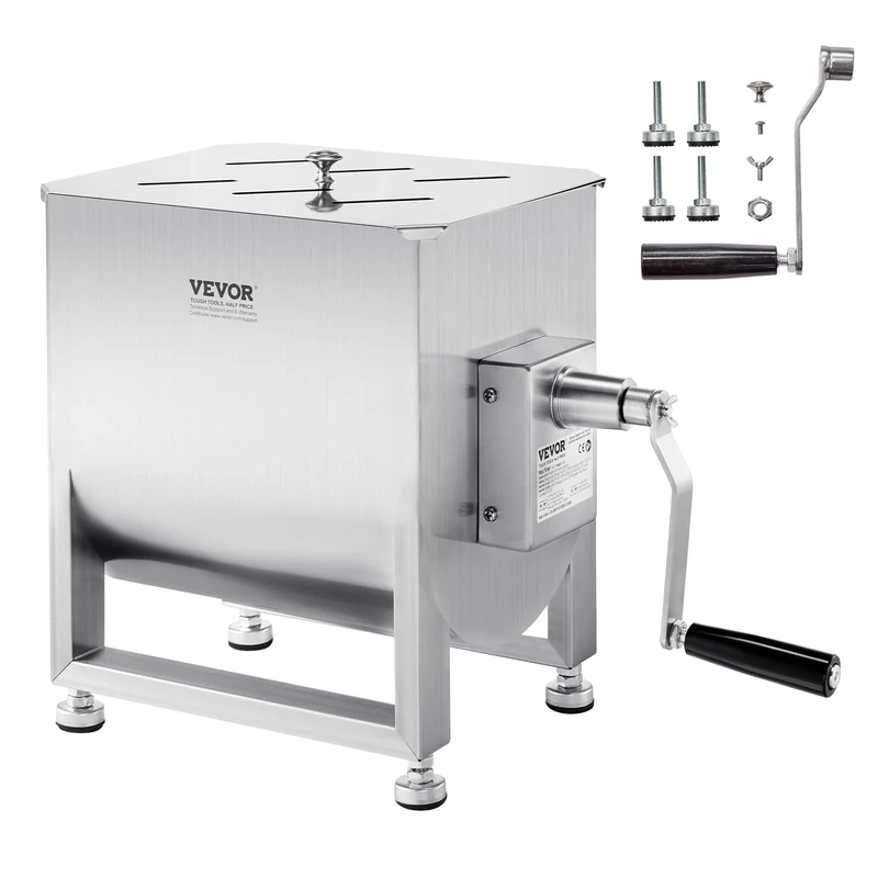 VEVOR Manual Meat Mixer, 60L Fixed Tank Meat Processing Equipment(Mixing Max 60LBS for Meat), Stainless Steel Meat Mixer, Sausage Mixer Machine with Lid Handle Gear Reducer, Ground Beef Hand Mixer