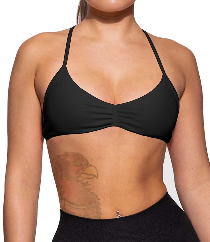 TZLDN Women Sports Bra Halter Neck Gym Bra Seamless Backless Top Padded Sport Bra Workout Yoga Activewear Black S