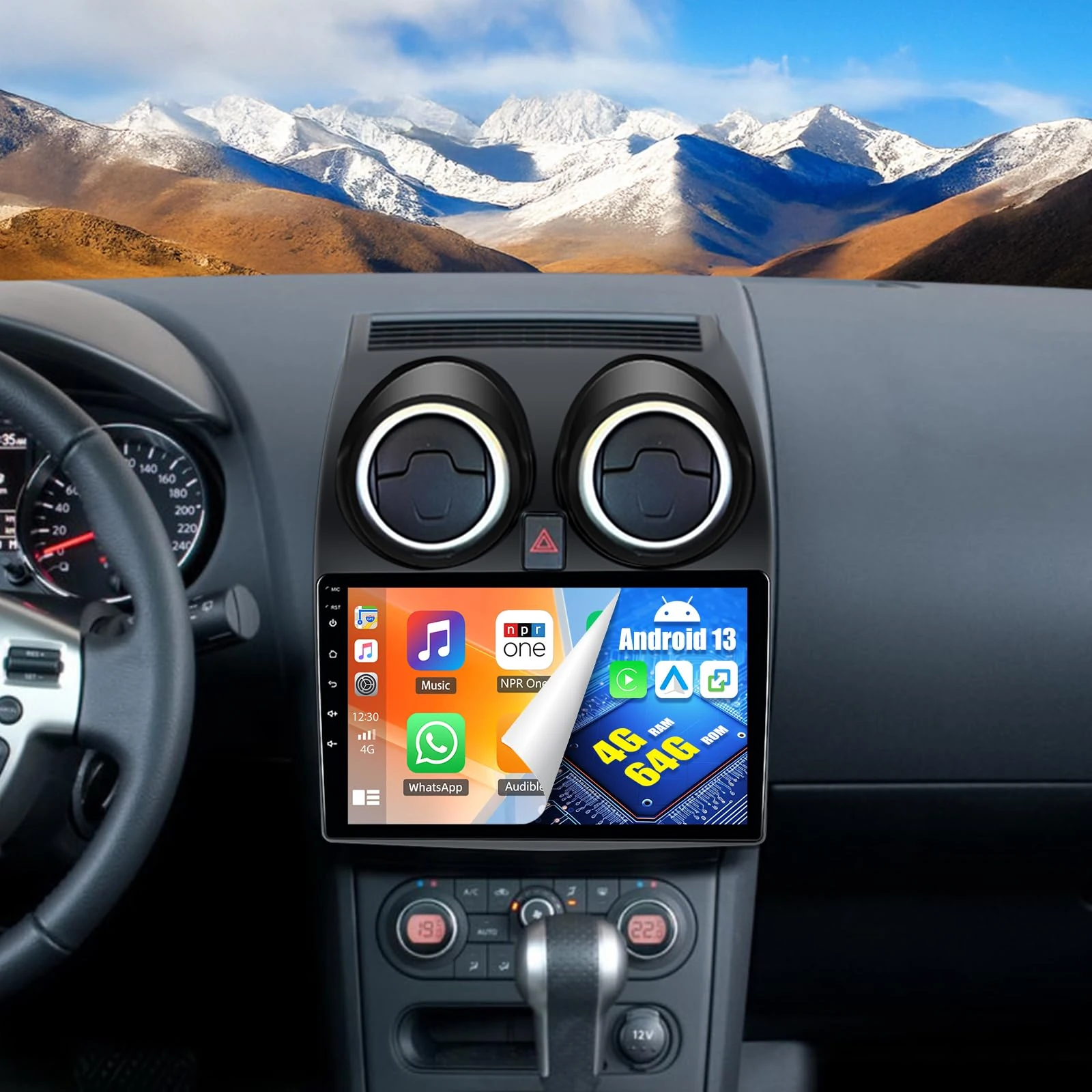 SIXWIN 4G+64G Android 13 Car Stereo for Nissan Qashqai 2006-2016 9 Inch Touch Screen with CarPlay Android Auto Mirror Link UI Bluetooth FM GPS Navigation WiFi FM SWC Shot Cut Backup Camera MIC