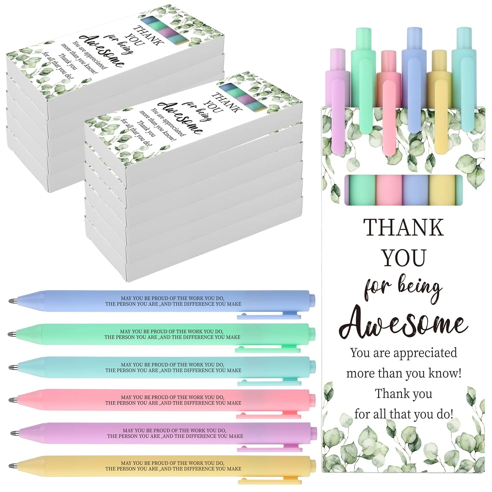 84 Pcs Inspirational Gifts Bulk Include Motivational Ballpoint Pens with Thank You Gift Boxes Thank You Pens for Coworkers Bulk Appreciation Gifts for Employee Colleagues Volunteer Teacher Nurse