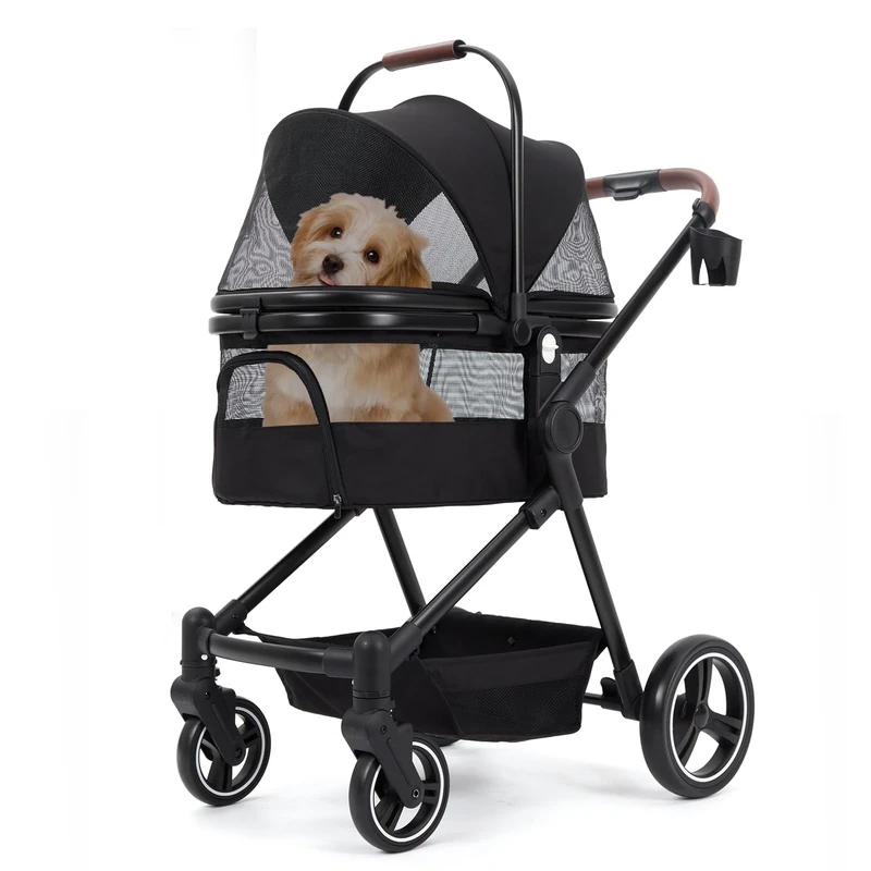 Dog Pram Foldable Dog Buggy with a Dog Box up to 22 kg for Pets Buggy with Mesh Windows Rain Cover and Basket for Storage - Image 1