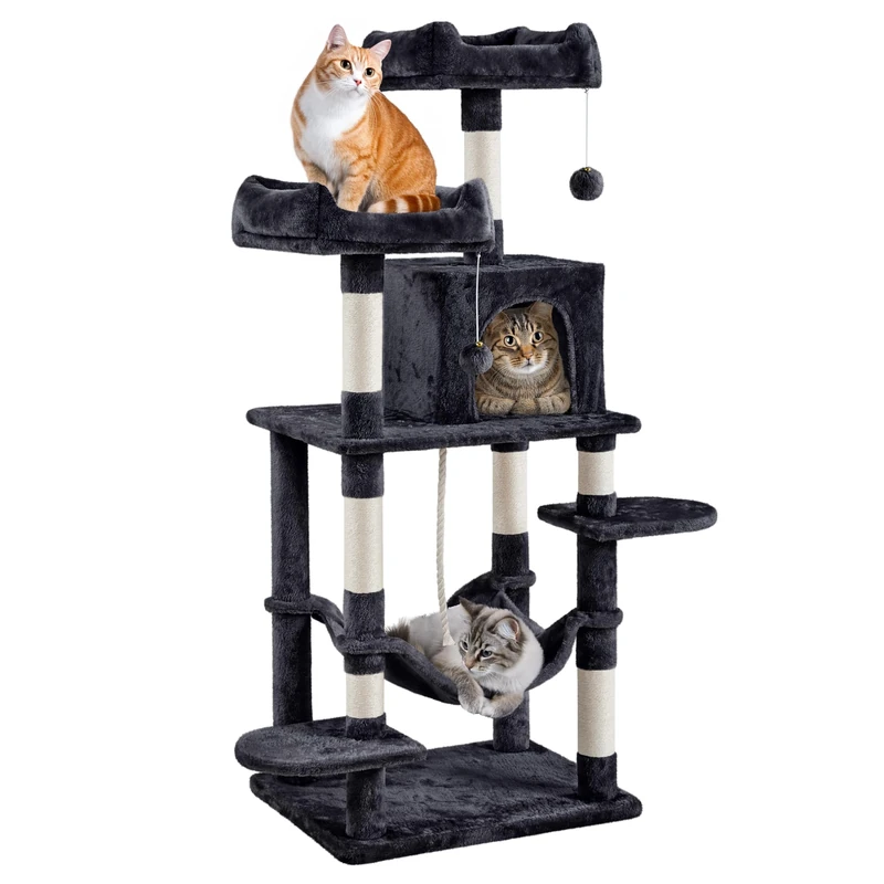 Yaheetech 150cm Large Cat Tree Scratching Posts with Condos/Hammock Cat Climbing Tower Centre for Indoor Cats, Black