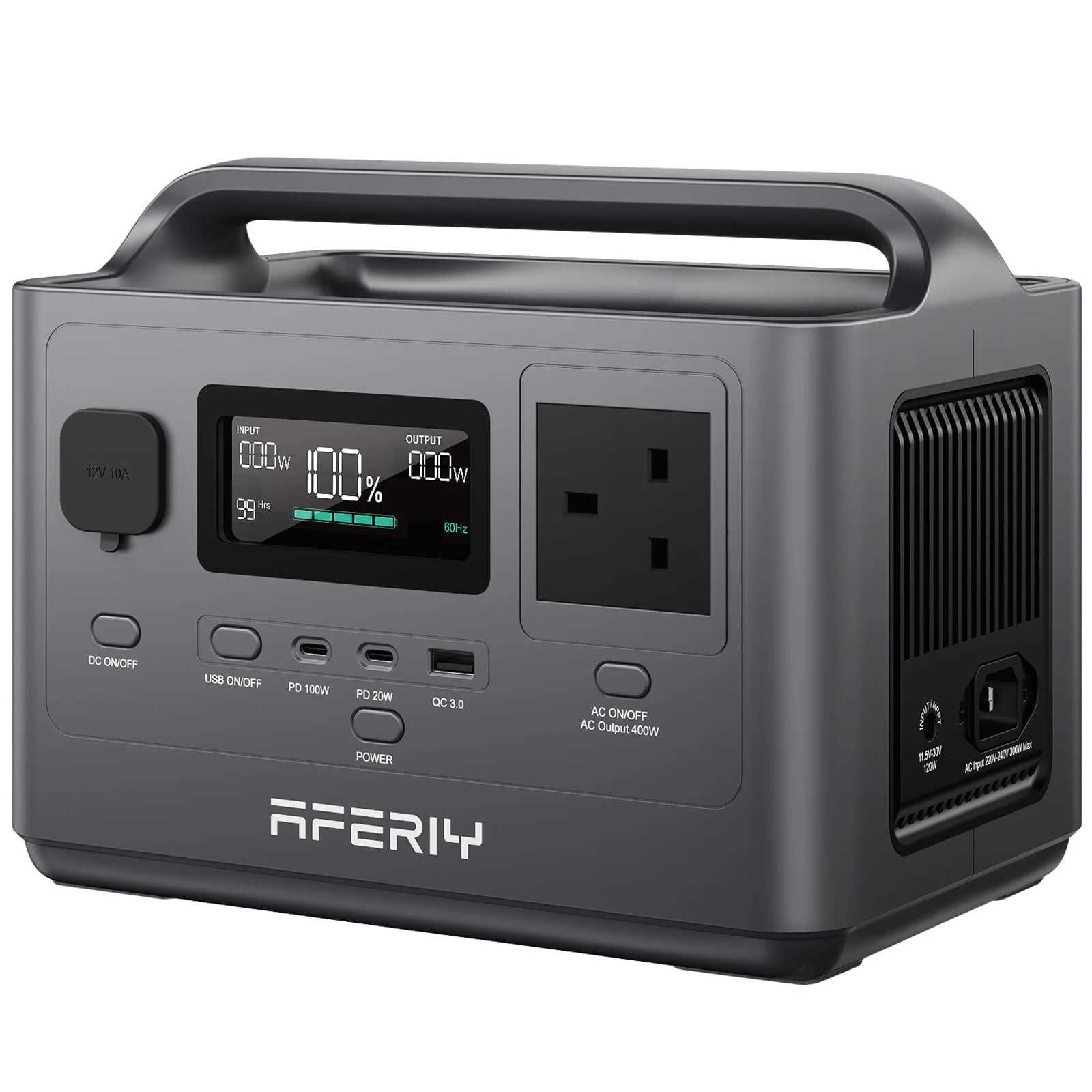AFERIY 400W Portable Power Station, 256Wh LiFePO4 Battery, 1.5 Hour Quick Charge, 5 connections, Sine Wave 230V, UPS, Mobile Power Supply for Outdoor Camping