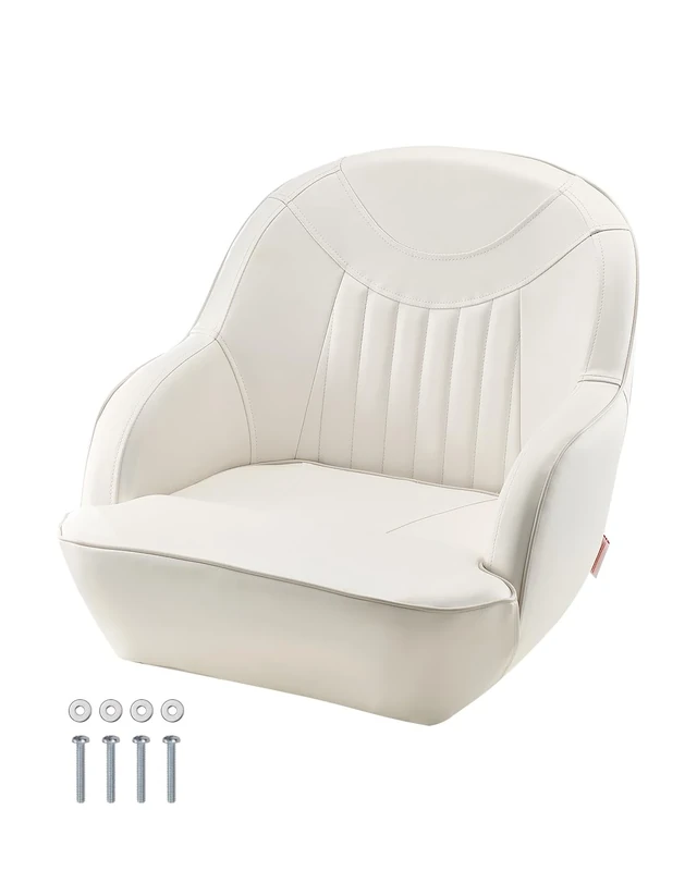 VEVOR Boat Seat, Low Backrest, Boat Seat Captain Bucket Seat with Thickened Sponge Cushion & Waterproof PVC Leather, Ergonomic Design, Suitable for Fishing Boats, Yachts, Ships, White