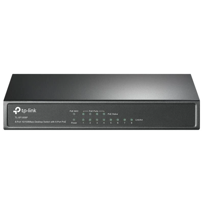 Switch 8 Ports 10/100Mbps, 4 PoE Ports, Metal, Ideal for Connecting Networking Devices and Providing Power through Ethernet Cable