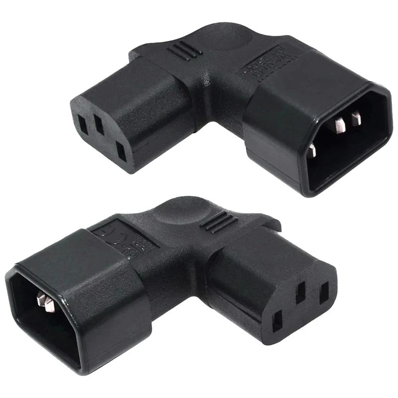 Wjelet 2PCS IEC C14 to C13 Power Adapter 90 Degree Right Angle Extension, 3-Pin Male to Female Kettle Plug Power Connector for PDU PSU UPS LCD LED TV