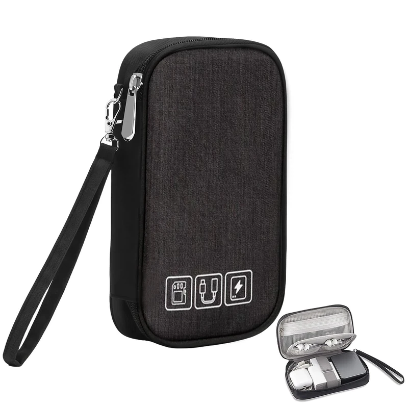 Daryunk Cable Bag, Small Electronic Accessories Organizer, Three-Layer Compact Travel Digital Storage Bag, for Portable Charger, Cables, Earphone, Cord, SD Card