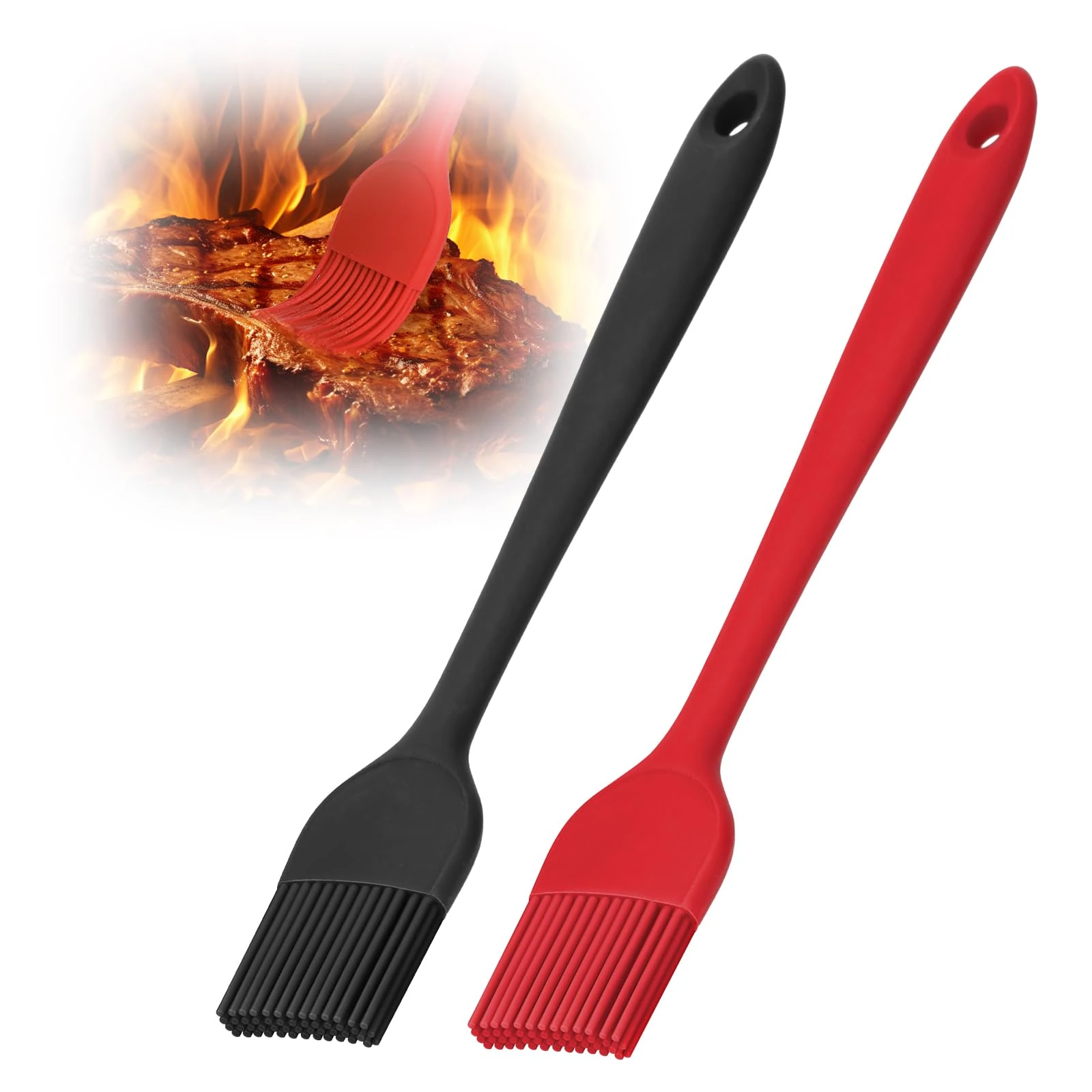 Euqvunn 2Pcs Pastry Brushes, BPA-Free Basting Brush, Nonstick Silicone Brushes, Heat Resistant Cooking Applicator for Baking, Barbecue & Grilling, Healthy One-Piece Design Oil Brush for Cooking