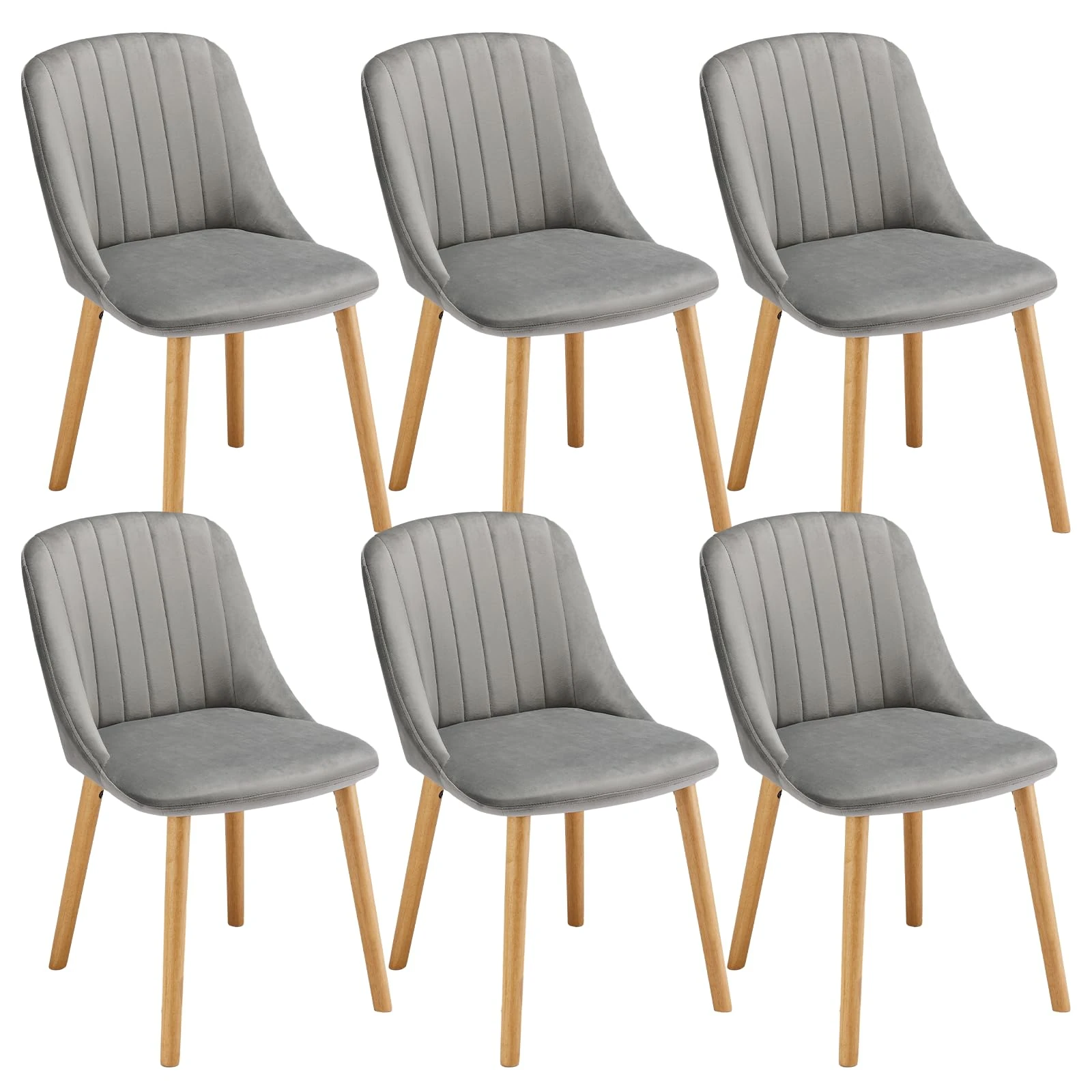 Goeurvant Dining Chairs Set of 6 Upholstered Chairs for Living Room with Wood Legs Velvet Dining Chair, Light Grey