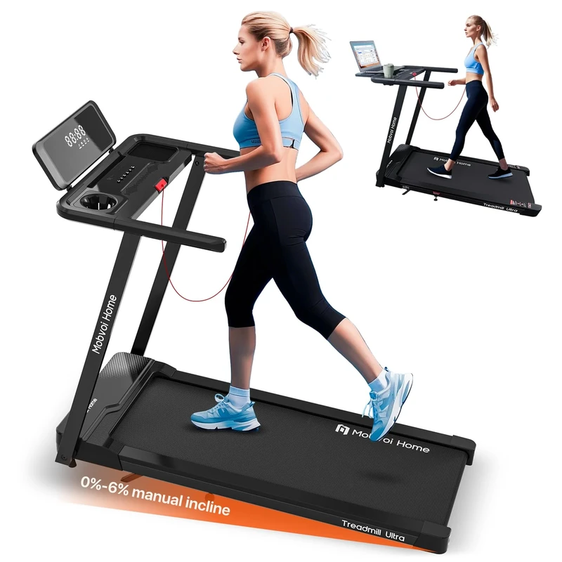 Mobvoi Home Smart AI Treadmill Ultra 6% Incline 3 in 1 Walking Pad Treadmills for Home Office TicSports APP 2.5HP Running Treadmill Handrail Holder for Cup Phone Laptop Speaker 12 KMH 120KG