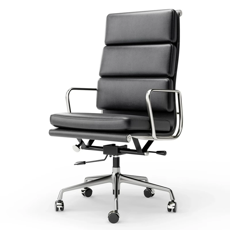 Redriver Genuine Leather Office Chair, Swivel Desk Chair, High Back Padded Computer Desk Chairs, Modern Rolling Ergonomic Leather Chairs with Lumbar Support, with Aluminum Arms and Base, Black