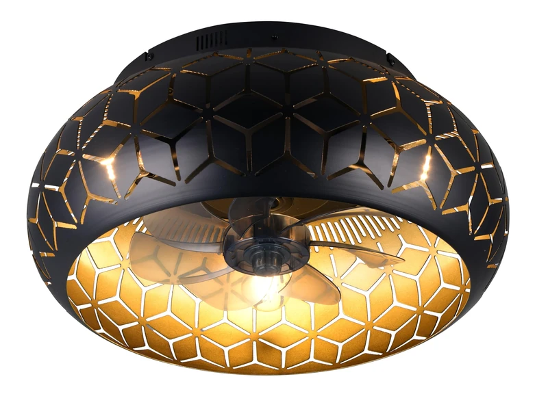 Reality Leuchten Fan BIDAR R61574031, matt Black/Gold, Metal, 15W, 3X E27, can be Switched Separately - Image 1