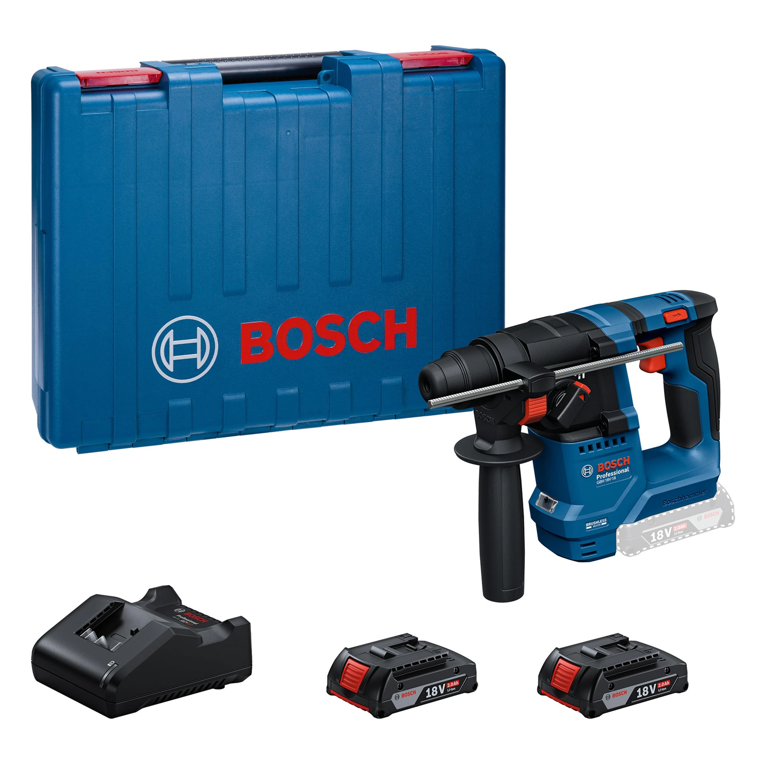 Bosch Professional 18V System Cordless Rotary Hammer GBH 18V-18 (SDS-Plus, incl. 2X 2.0Ah, GAL 18V-20)