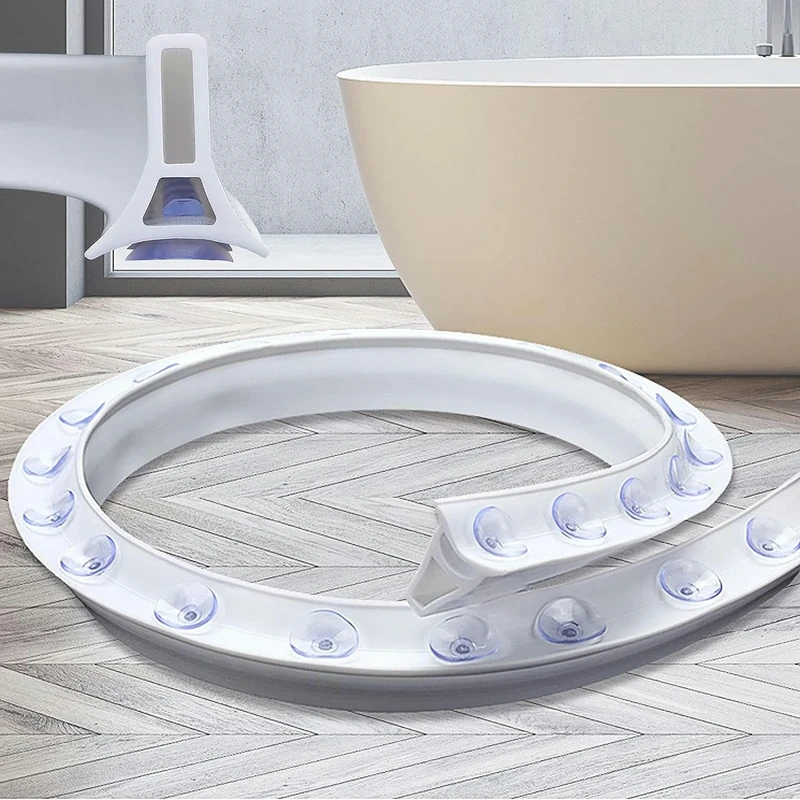 Suction Cup Shower Water Dam - Silicone Wet Room Floor Seal for Bathroom Dry and Wet Separation, Collapsible Water Stopper for Effective Shower Retention