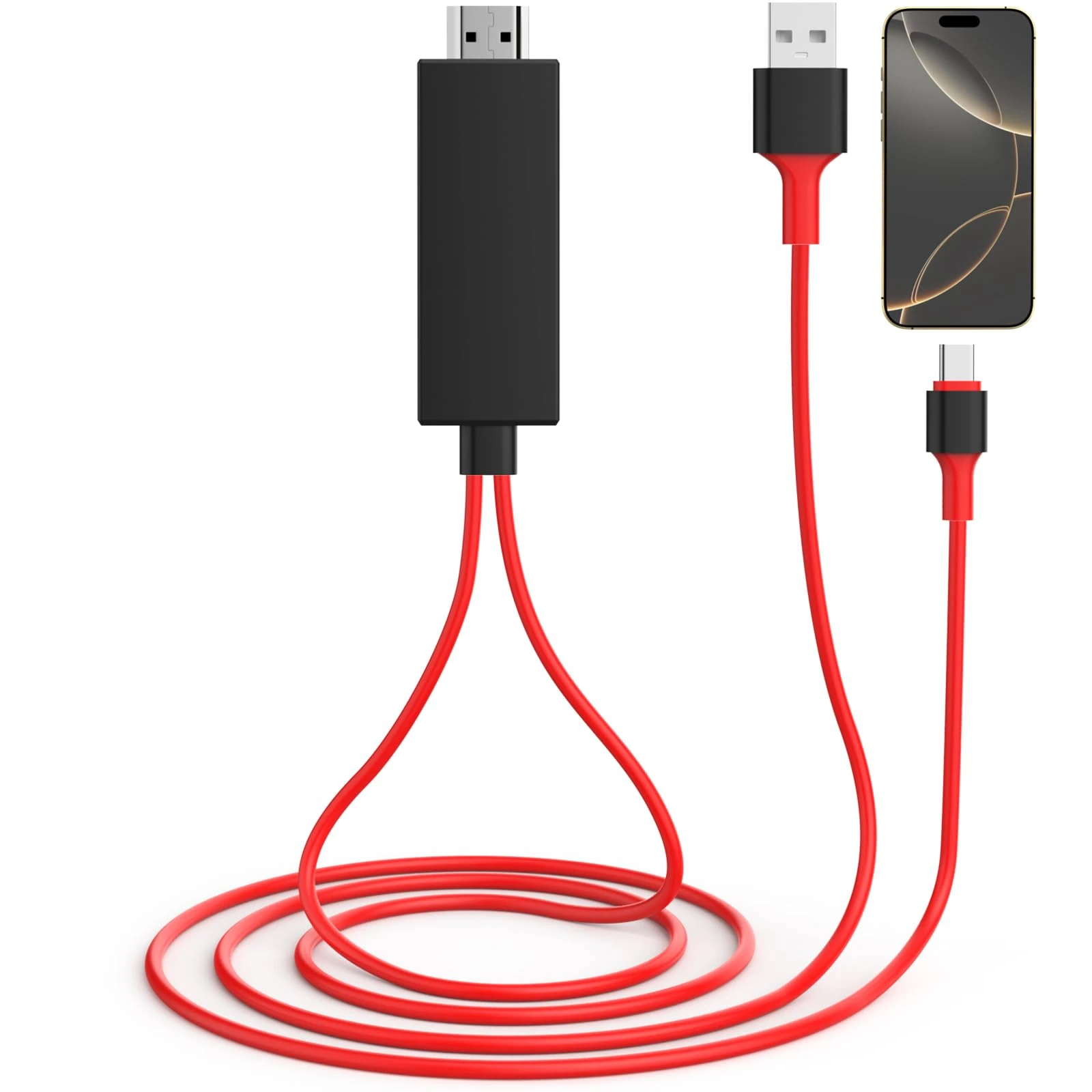 USB C to HDMI Adapter for iPhone 16 to TV,[Apple MFi Certified] USB Type C Digital AV Adapter 1080P 4K Sync Screen Connector Cable for iPhone 16/16 Plus/16 Pro/16 Pro Max/15 to HDTV Projector Monitor