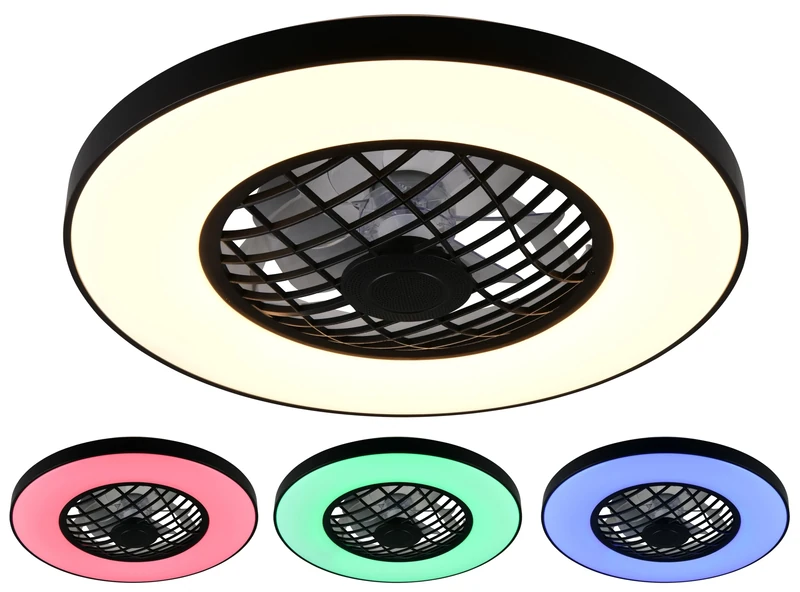 Reality Leuchten LINKÖPING R64462102 Fan with Light, Matt Black, Metal, RGB, 20 W, 2700-6500 K, 2500 Lumens, Remote Control, Dimmable with Night Light
