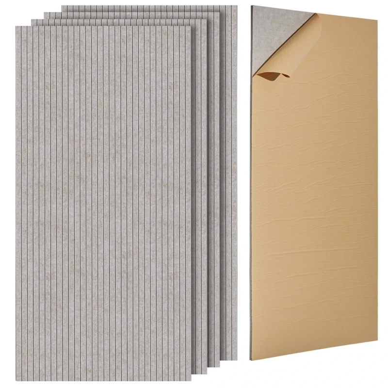 VEVOR 5 Pack Acoustic Panels with Self Adhesive, 47.2 x 23.6 x 0.4 inch Sound Proof Foam Panels, Polyester Fiber Soundproof Wall Panels High Density, for Home, Studio, Office, Theater, Camel