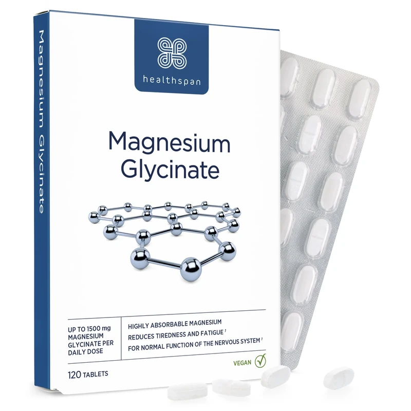 Healthspan Magnesium Glycinate 1500mg (120 Tablets) | Unwind at Bedtime | Reduces Tiredness & Fatigue | Maintains Normal Muscle & Psychological Function | Gentle on Your Stomach | Vegan