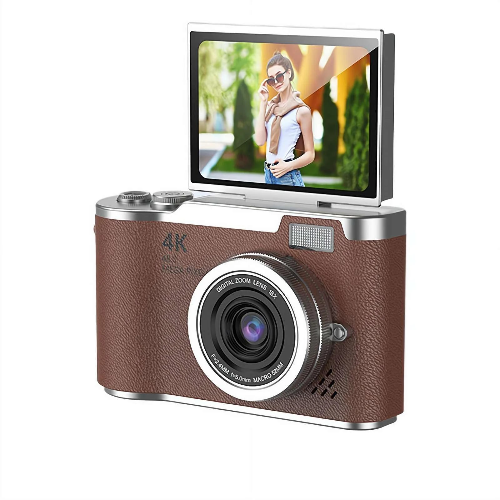 4K Digital Camera for Photography Auto Focus, 48MP Vlogging Camera, 2.4inch Flip Screen Compact Travel Camera with 8X Zoom Anti-Shake, Portable Small Gift