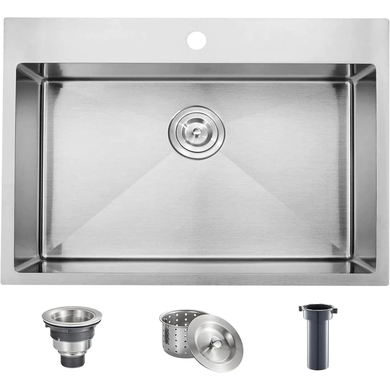 Comllen 28 inch Drop in Kitchen Sink, 28x18 inch Topmount Stainless Steel Sink, 18 Gauge T304 Single Bowl Kitchen with Strainer