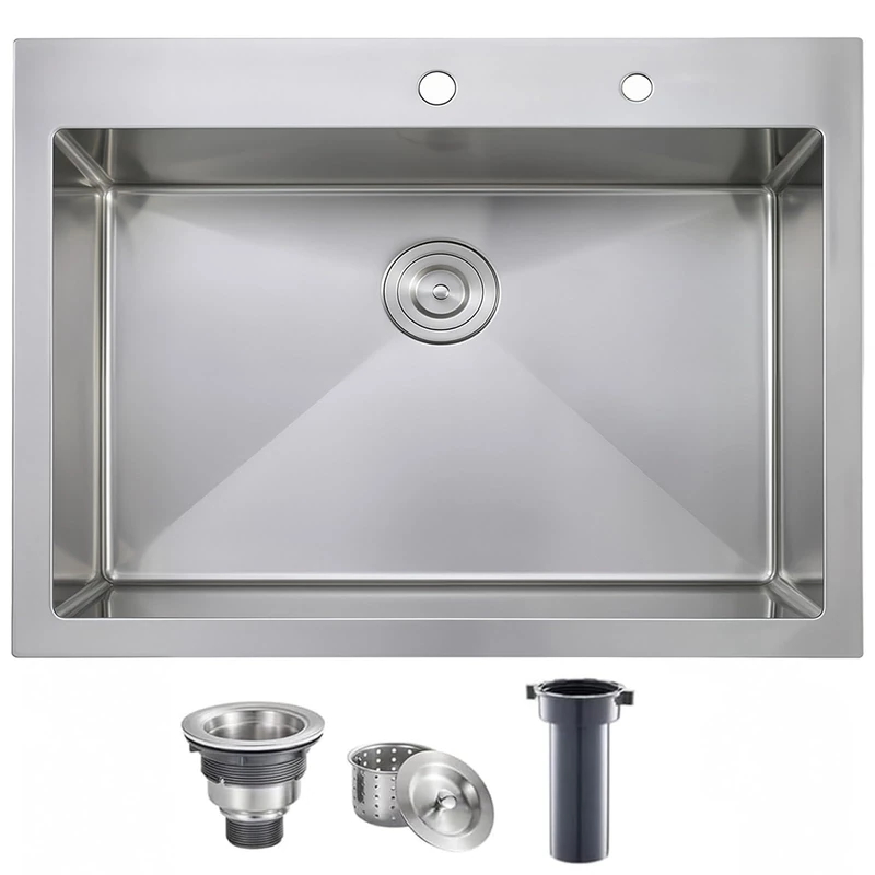 Comllen 33 x 22 inch Drop in Kitchen Sink, 33 inch Topmount Stainless Steel Sink, 18 Gauge T304 Single Bowl Kitchen with Strainer