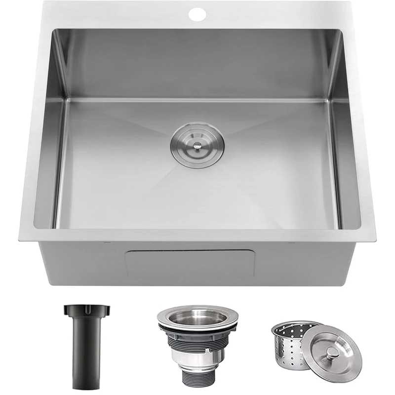 Comllen 25 x 22 Inch Drop in Kitchen Sink, Brushed Nickel Topmount 16 Gauge Stainless Steel Kitchen Sinks, 9 Inch Deep Utility RV Sink