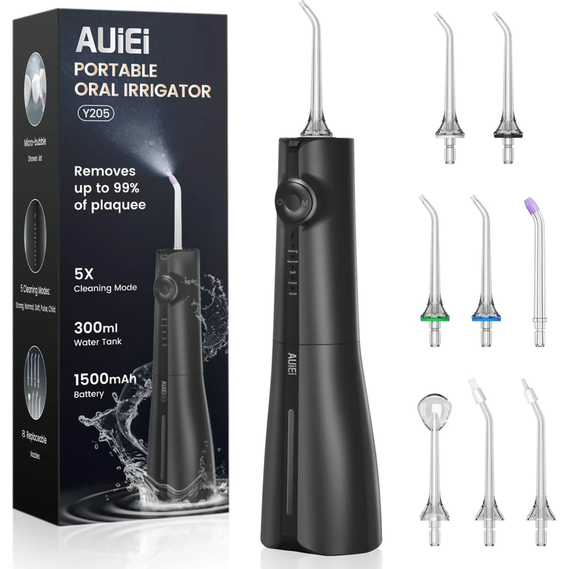AUIEI 300ml Wireless Water Flosser - 5 Modes, IPX7 Waterproof
