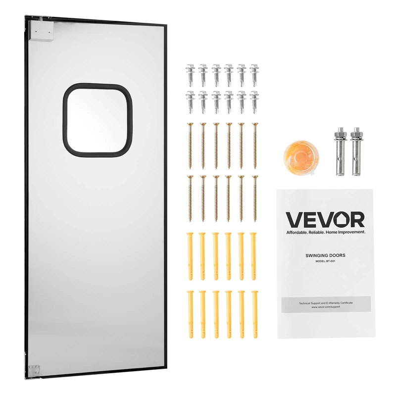 VEVOR Traffic Swing Door, Single Panel Fits Door Opening 91.4 x 213.4 cm, Stainless Steel Commercial Swinging Doors with Hardware & Accessories, Ideal for Residential Use, Durable & Easy to Install