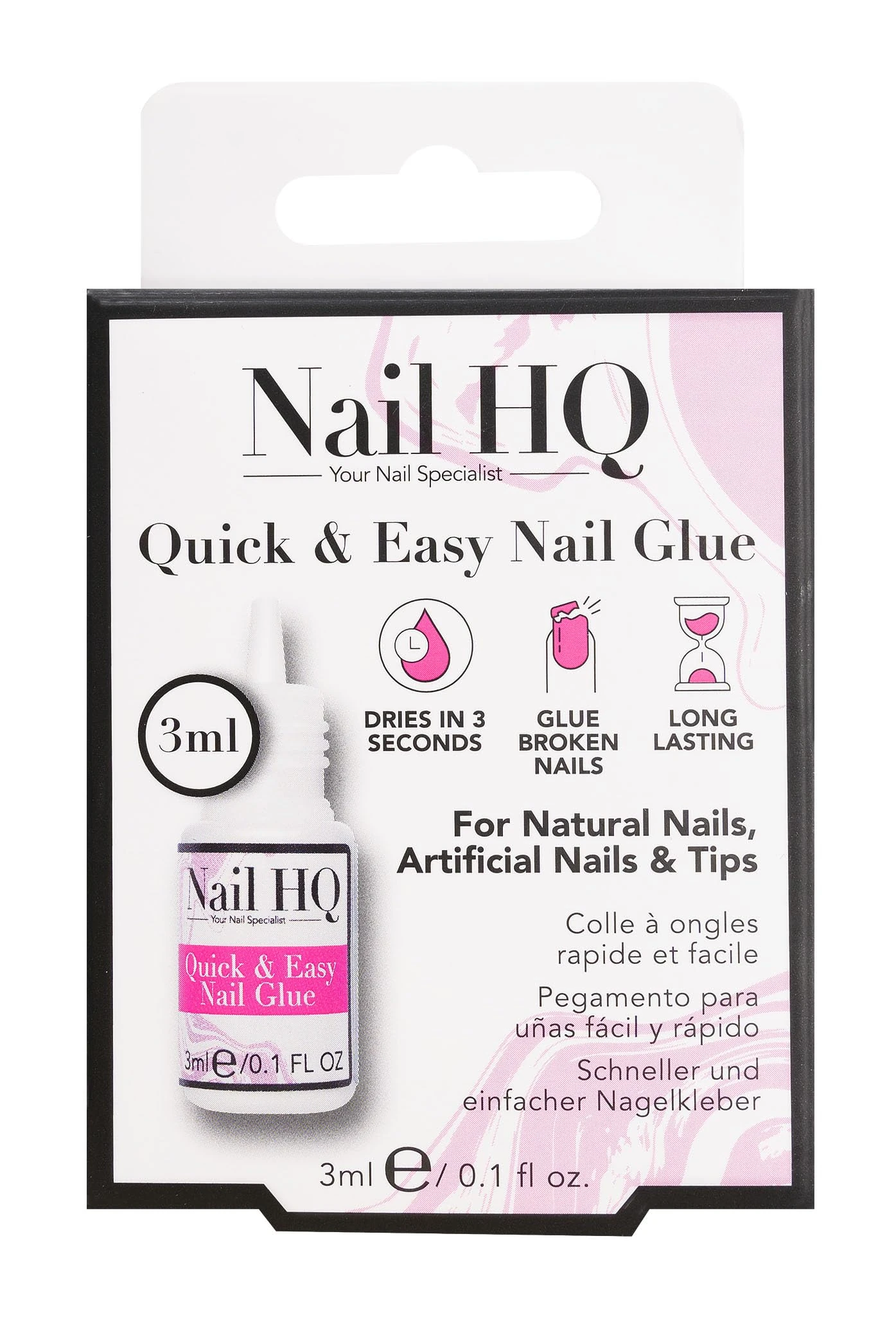 Nail HQ Super Stong Nail Glue 3ml - Fast Drying, Strong Bond, Precision Tip, Long Lasting, Travel-Friendly