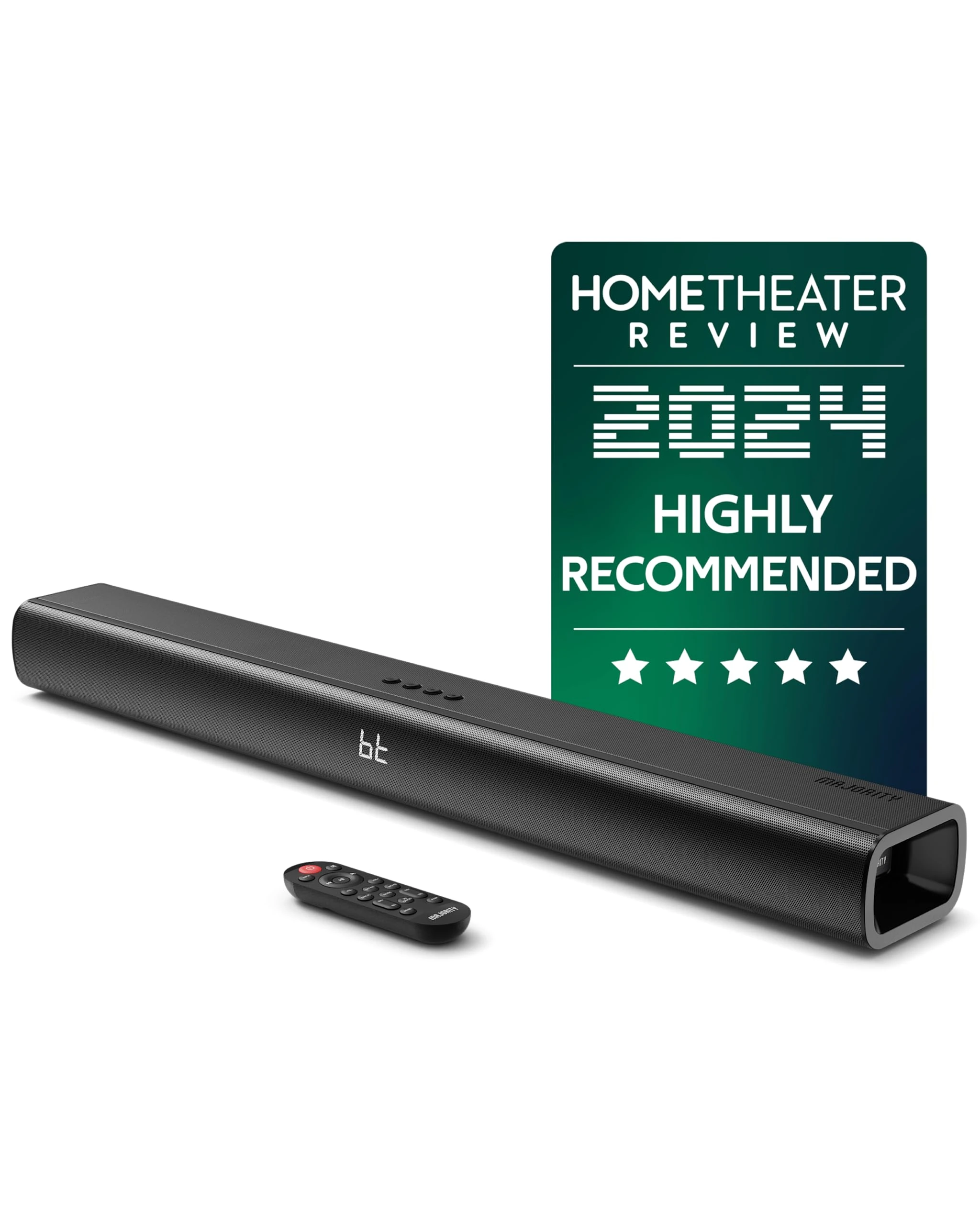 MAJORITY Naga 80 Bluetooth Soundbar for TV | 140W 2.2 Channel Sound Bar with Built-In Subwoofer 2×2.5" | 3D Surround Sound, HDMI ARC, Optical, AUX, USB | Wireless TV Speaker