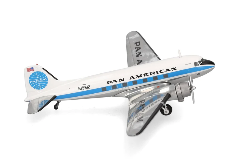 herpa Pan American World Airways Douglas DC-3 1:200 Scale Miniature Collectible Model with Base Metal White Blue