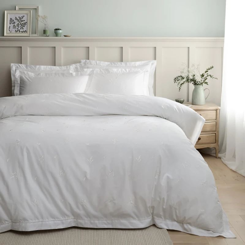 Bianca Lottie Floral Embroidery 180 Thread Count Cotton Double Duvet Cover Set with Pillowcase White